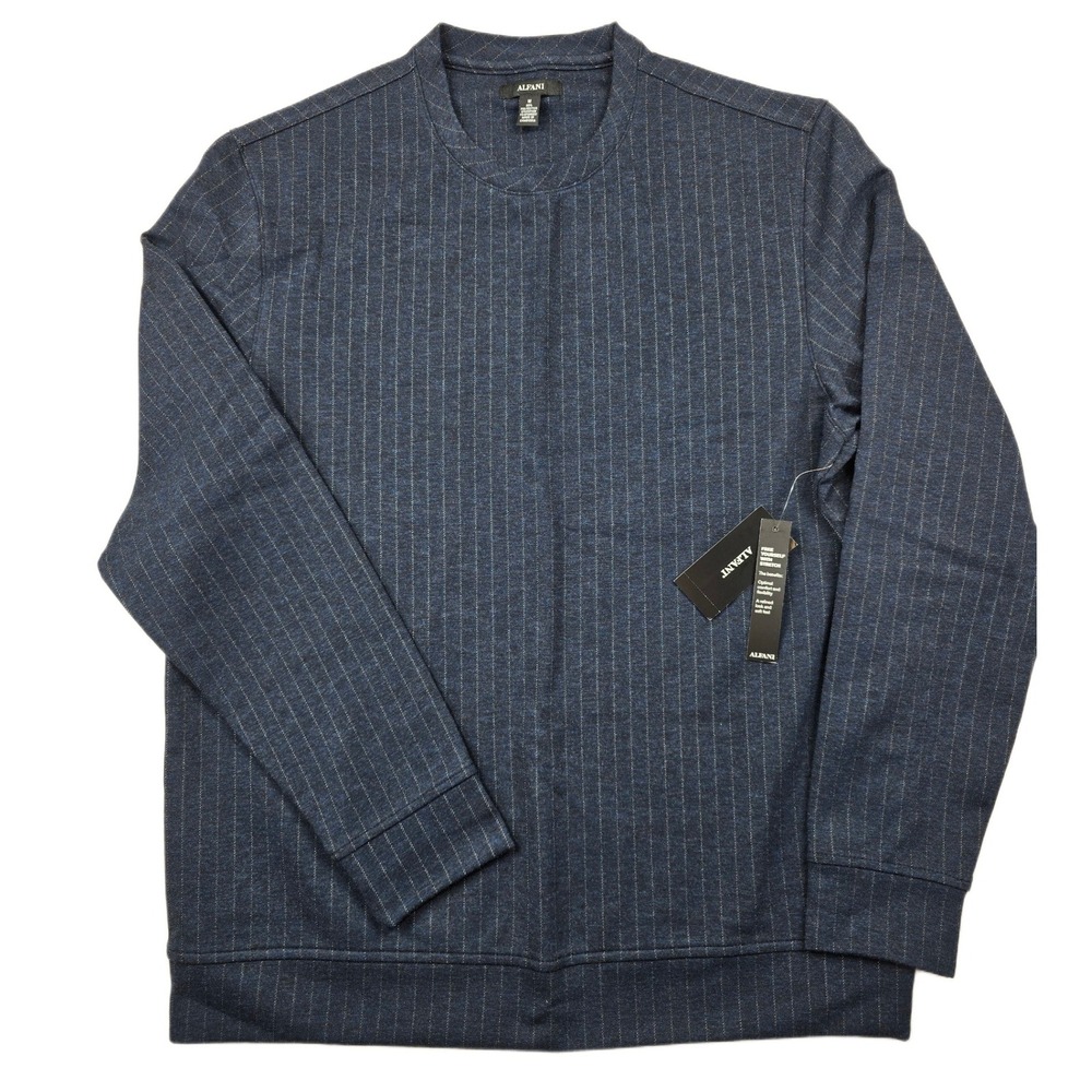 Alfani Sweatshirt Mens Medium Navy Heather Pinstripe Stretch Crewneck NEW